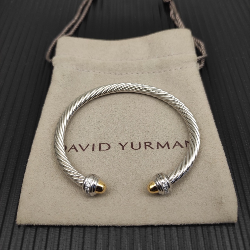 ✨David Yurman Two-Tone Cable Open Cuff Bracelet - Silver and Gold